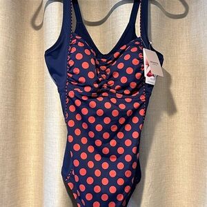 Amoena Alabama HB Navy and Rust Polka Dot Swimsuit